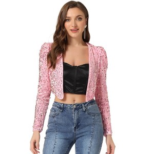 INSPIRE CHIC Women's Sequin Long Sleeve Open Front Party Cropped Jacket - 1 of 4