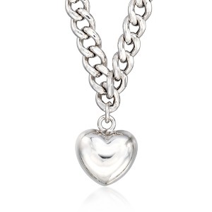 Ross-Simons Italian Sterling Silver Puffed Heart Curb-Link Necklace Size 18 - 1 of 2