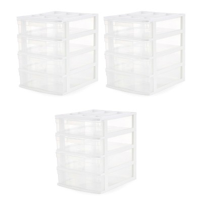 Gracious Living 4 Clear Desktop and Countertop Smooth Gliding Drawers  Storage Bin with Organizer Top Lid for Small Items, White