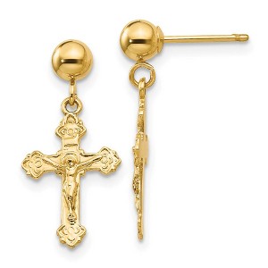 Black Bow Jewelry Polished Crucifix Dangle Post Earrings in 14k Yellow Gold - 1 of 4