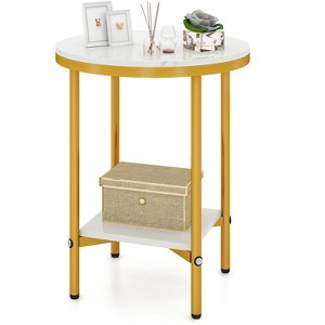 Tangkula 16" 2-Tier Round Side Table w/Storage Shelf Gold Metal Frame for Living Room - 1 of 4