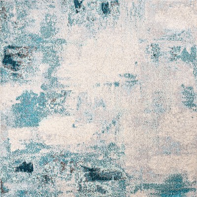 Serene Aqua Splash Abstract Square Rug - Easy Care 5'x5'