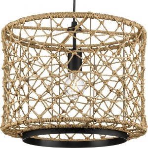 Progress Lighting Chandra 1-Light Pendant, Matte Black, Handwoven Geometric Shade - 1 of 1
