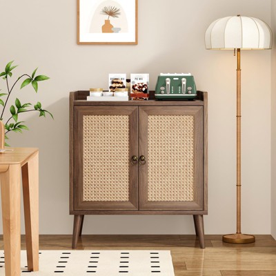 FURNIinspire Utility Storage Cabinets Storage Cabinet With Rattan Door, Sideboard Buffet Cabinet With Storage, Light Brown, 15"*26.4"*30"