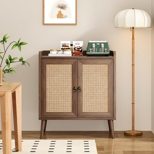 FURNIinspire Utility Storage Cabinets Storage Cabinet With Rattan Door, Sideboard Buffet Cabinet With Storage, Light Brown, 15"*26.4"*30" - 1 of 4