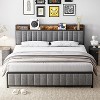 Full Size Bed Frame with Shelf Headboard and Charging Station, Industrial Upholstered Platform Bed with Outlets, Heavy Duty Metal Slats Support - 3 of 4