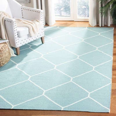 Light Blue and Ivory Geometric Wool Area Rug, 3' x 5'