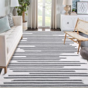 Modern Berber Stripe Area Rug Non Slip Non Shedding Indoor Floor Carpet Low Pile Throw Rug Easy Cleaning for Bedroom Living Room - 1 of 4