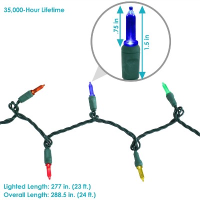 Multicolor LED Outdoor Christmas String Lights with Green Wire