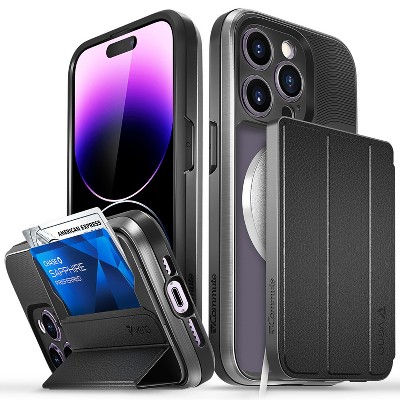 Vena vCommuteX Apple iPhone 14 Pro MagSafe Wallet Case, Detachable Leather Cover Card Slot Holder with Kickstand - Black