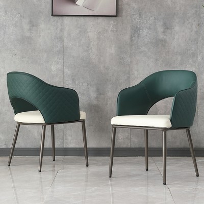 KWPZQEB Dining Chairs Set of 2, Modern Faux Leather Dining Chairs with Metal Legs, Upholstered Dining Chair with Armrest for Kitchen,Dining Room,Green
