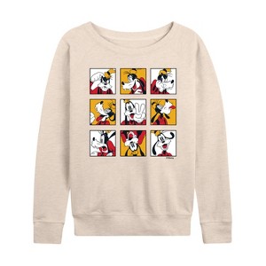 Women's - Disney - Goofy Grid Lightweight French Terry Wide Neck Long Sleeve Shirt - 1 of 4