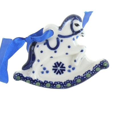 Blue Rose Polish Pottery Festive Fir Rocking Horse Ornament