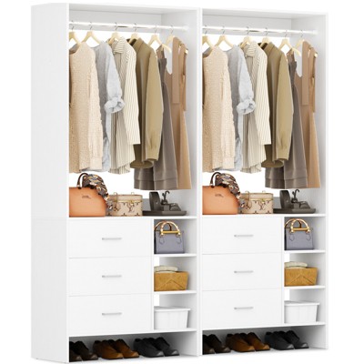 Aheaplus 30'' Freestanding Closet Organizer with Hanging Rods and Drawers, Closet System with Storage Shelves