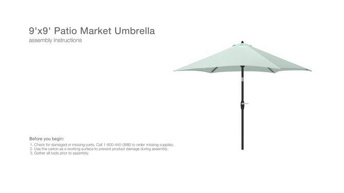 9' Round Outdoor Patio Market Umbrella with Black Pole - Room Essentials™, 2 of 8, play video