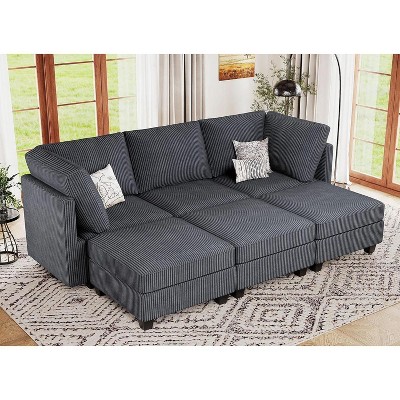 Belffin Modular Sectional Sleeper Sofa with Storage Seat 6 Corduroy Convertible Sectional Couch with Reversible Chaise for Living Room