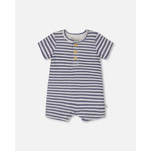 Deux par Deux Boy Organic Cotton Printed One-Piece Romper Striped Navy - 1 of 3