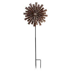 Floral Kinetic Wind Spinner Stake Bronze - Alpine Corporation: Abstract Flower Design, Iron Construction, 81" Tall - 1 of 4