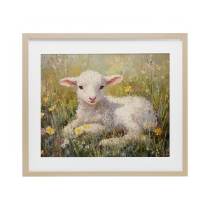 Stupell Industries Sunlight Lamb in Flowers Framed Print Under Glass Art - 1 of 4