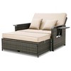 Costway Wicker Loveseat Sofa Set Patio Rattan Daybed with Ottoman & Retractable Side Tray Brown/Black/Navy - 2 of 4