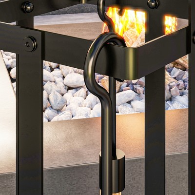 Black Metal 5-Piece Fireplace Tool Set with Stand