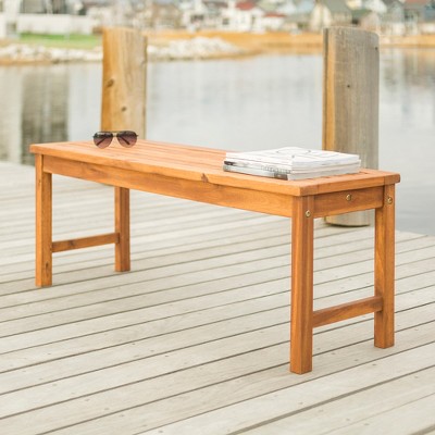 Modern Slat-Top Solid Wood Patio Bench - Brown