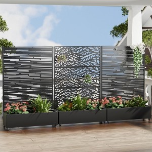 Wooakway 142"W × 72"H Black Rectangle Metal Planter Box with Trellis Raised Garden Bed with Arbor Privacy Screen with Wheels - 1 of 4