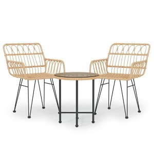 vidaXL Bistro Set Outdoor Patio Balcony Table and Chairs Rattan Look 3 Piece - Brown - 1 of 4