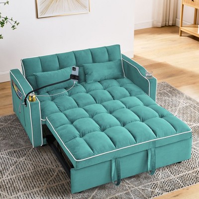 NicBex Modern Pull Out Sofa Bed Velvet Convertible Sofa Couch with Adjustable Back, USB Port and Swivel Phone Stand for Living Room