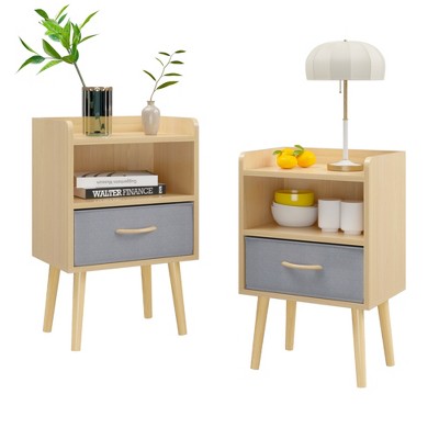 FONTOI Nightstands, 2 PC Nightstand with Collapsible Drawer, Side Table with Storage Cabinet for Kids' Room Bedroom Nursery, Brown, 11.8"*24.8"*15.8"
