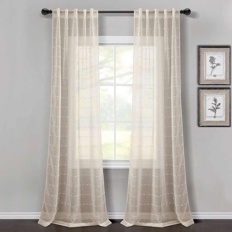 Home Boutique Farmhouse Textured Back Tab/Rod Pocket Sheer Window Curtain Panels Beige 38x84 Set, 1 of 2