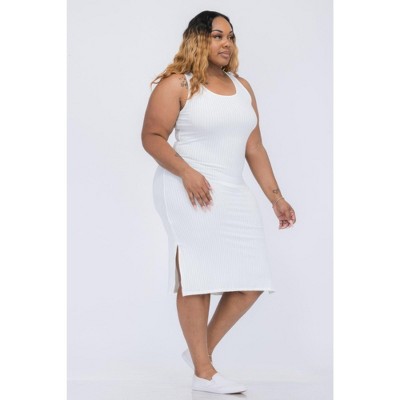 I AM A FASHION JUNKY Plus Size Ribbed Side Slit Tank Midi Dress