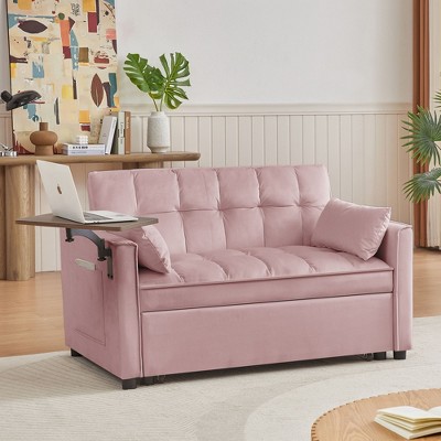 VASIP Pink Velvet Loveseat Sofa Bed
