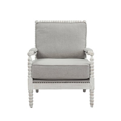 Saraid Gray Linen and Light Oak Square Arm Accent Chair