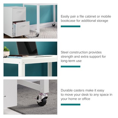 White Metal Standing Desk with Mobile Filing Cabinet