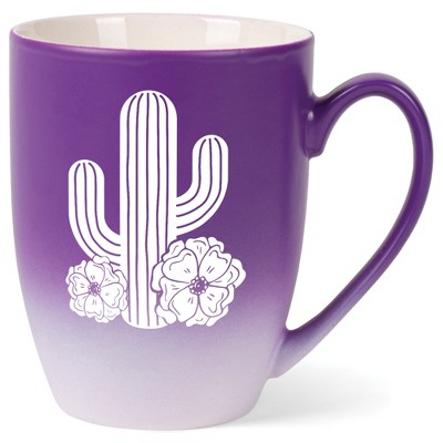 Elanze Designs Cactus Flower Two Toned Ombre Matte Purple and White 12 ounce Ceramic Stoneware Coffee Cup Mug