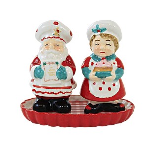 Transpac 4.0 Inch North Pole Salt And Pepper Shakers Christmas Mr. Mrs. Claus Salt And Pepper Shakers - 1 of 3