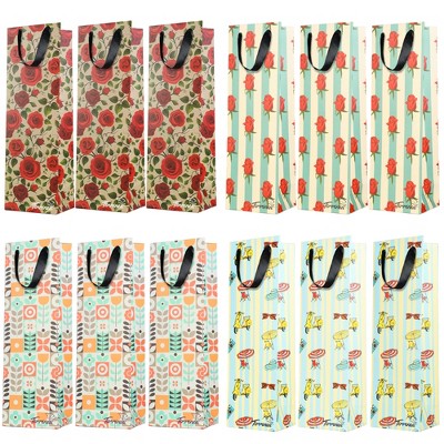 Tirrinia 12pcs Wine Gift Bag, Silk Handles Recyclable Paper Wine Bottle Bag, Bulk Set for Wedding, Business Parties, Christmas, Thanksgiving