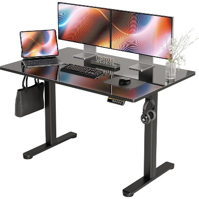 NicBex Standing Desk Computer Table with Tempered Glass Top&2 Side Hook,Adjustable Home Office Desk for Study,Home Workstation,Black