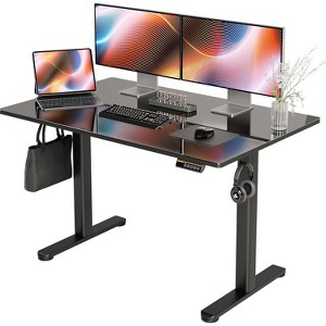NicBex Standing Desk Computer Table with Tempered Glass Top&2 Side Hook,Adjustable Home Office Desk for Study,Home Workstation,Black - 1 of 4