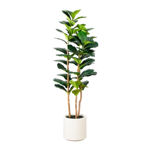 Nearly Natural 5-ft Artificial Fiddle Leaf Tree in Decorative White Planter - image 1 of 4