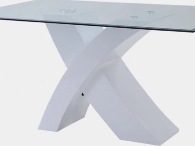 Contemporary Mid-Century 60'' White Wood & Clear Glass Dining Table
