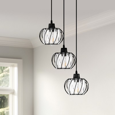 DORESshop 3-Light Modern Black Cluster Kitchen Island Pendant Light Fixtures, Mini Crystal Hanging Light