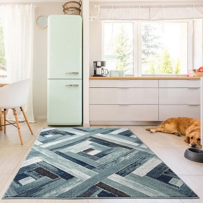 Modern Geometric Blue and Gray Synthetic Area Rug
