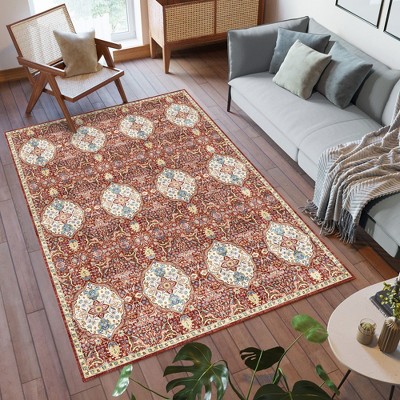 Crystal Print Kiran Moroccan Bohemian Medallion Tile Indoor Livingroom Dining Bedroom Flat Pile Easy Care Area Rug
