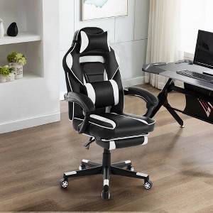 360° Swivel Gaming Chair with Retractable Footrest, Adjustable Height PU Leather Computer Chair for Play Room, Home Office, Bedroom - 1 of 4