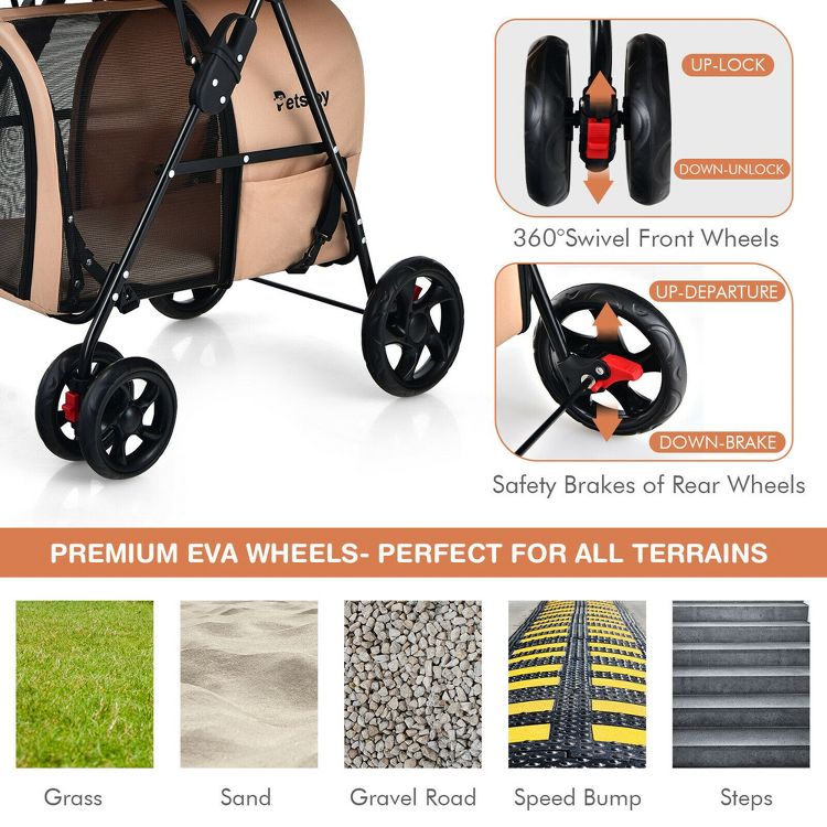 Costway 4-in-1 Double Pet Stroller w/ Detachable Carrier Travel Carriage for Cats, 6 of 9