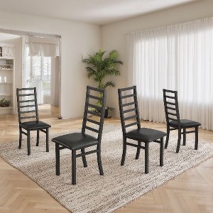 Kumasinova Set of 2 Leather Upholstered Dining Chairs, High Back Kitchen Chairs, Metal Armless Chairs with Waterproof Cushions, Dining Room Chairs - 1 of 4