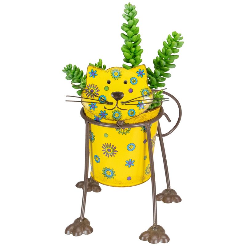 Northlight 9" Yellow Floral Metal Cat Garden Planter, 3 of 7