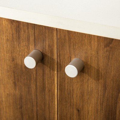 White and Walnut Wood Cat Litter Box Enclosure Cabinet